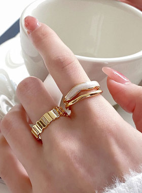 新款 韩国东大门白贝双层戒指2022年潮时尚个性小众设计食指戒