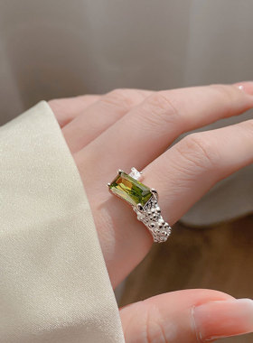 925纯银锆石开口戒指女生ins潮轻奢小众设计感食指戒高级感时尚