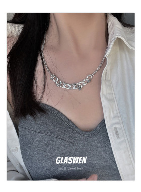 欧美十字架项链女ins小众毛衣链