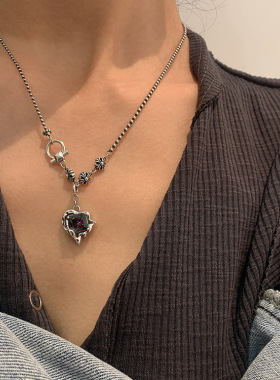 s925纯银独特复古十字花万能链项链女款裸链时尚做旧感可穿吊坠