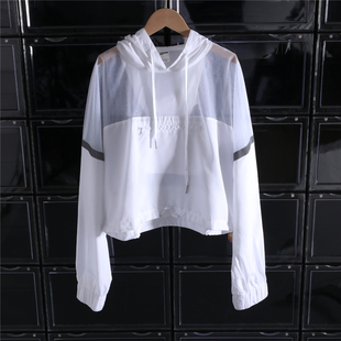 运动健身瑜伽女款 透明透气 连帽卫衣女士套头时尚薄款短款