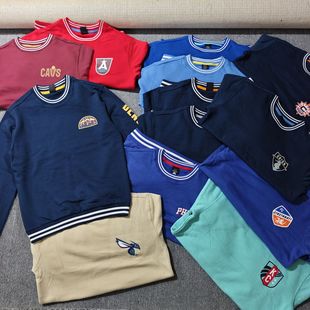 出口外单外贸联名款球队印花螺纹加绒卫衣 休闲运动潮流圆领卫衣