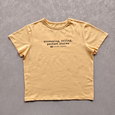 瑕疵处理泰勒斯威夫特Taylor Swift perfect storms短款黄色T恤女