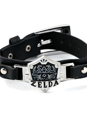 游戏周边 Zelda 塞尔达传说时间盾牌 皮手链 黑色朋克皮手镯手带