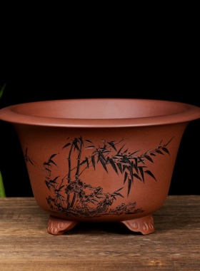 满意紫砂全手工制作精品底槽清中号精刻高碗盆口27高15.5现货一个