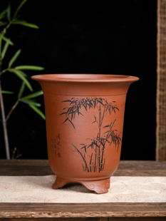 满意紫砂全手工制作精品降坡泥花盆刻字现货一个高26口25