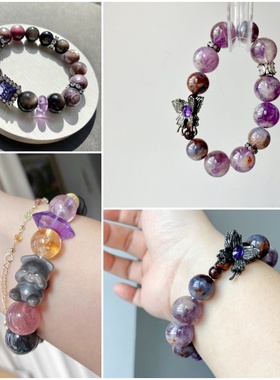 暗黑系水晶手串金曜石茶晶赛博酷