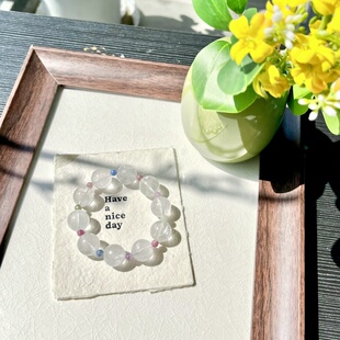 《雾间彩虹》天然白幽灵手串彩祖母晶 仙女礼物