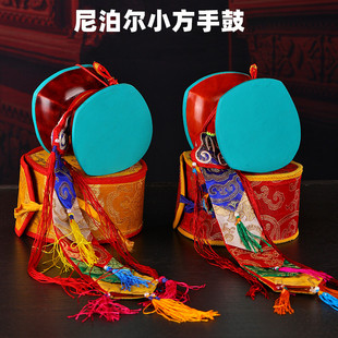 尼泊尔进口手鼓方鼓法器 佛事用品桑木羊皮法鼓供佛 带鼓套