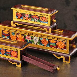 尼泊尔手工彩绘木制香炉八吉祥香炉做工精细复古怀旧藏式熏香炉