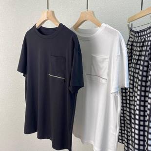 简约休闲全棉T恤上衣 4277 BC两色口袋钉珠纯色短袖 女式 夏季