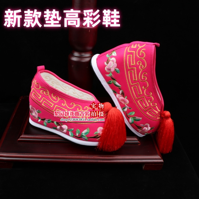 绣花鞋子汉服鞋子女古风绑带弓鞋内增高古装翘头履厚底高跟绣花鞋