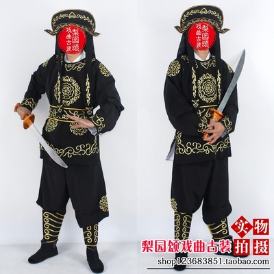 新款戏曲服装黑色武生武将士兵小兵龙套跑堂京剧越剧全金兵衣加帽