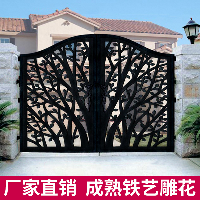 美式铁艺大门豪华别墅庭院门围墙欧式花园门小区防盗门铁板雕花门