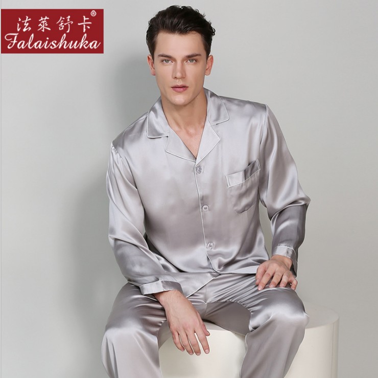 男士19姆米重磅真丝长袖休闲睡衣