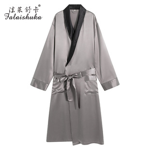 家居服100%桑蚕丝浴袍晨袍 杭州法莱舒卡25姆米重磅真丝睡袍男长袖