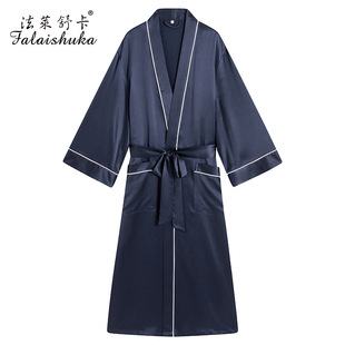 家居服100%桑蚕丝浴袍晨袍 杭州法莱舒卡25姆米重磅真丝睡袍男长袖
