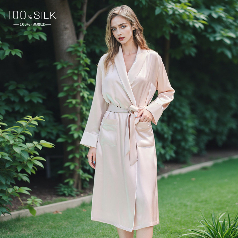2025秋冬19姆米重磅双层真丝睡袍单袍女高级感100%桑蚕丝绒家居服