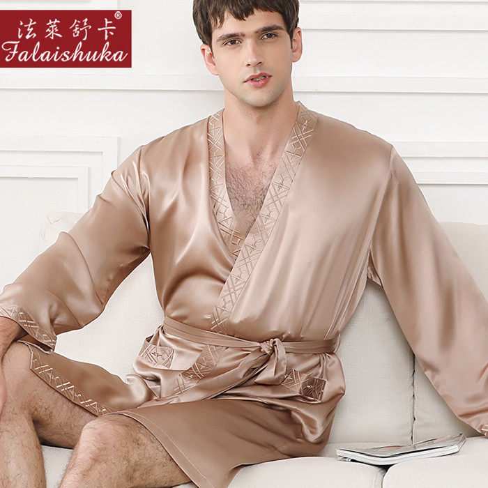 杭州法莱舒卡19姆米重磅真丝睡衣男士长袖桑蚕丝绸睡袍浴袍家居服
