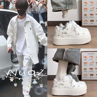 TF家族左奇函王橹杰同款厚底小白鞋女2026新款小个子透气运动板鞋