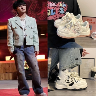 周深同款厚底小白鞋奶fufu2025夏季厚底增高板鞋女百搭休闲面包鞋