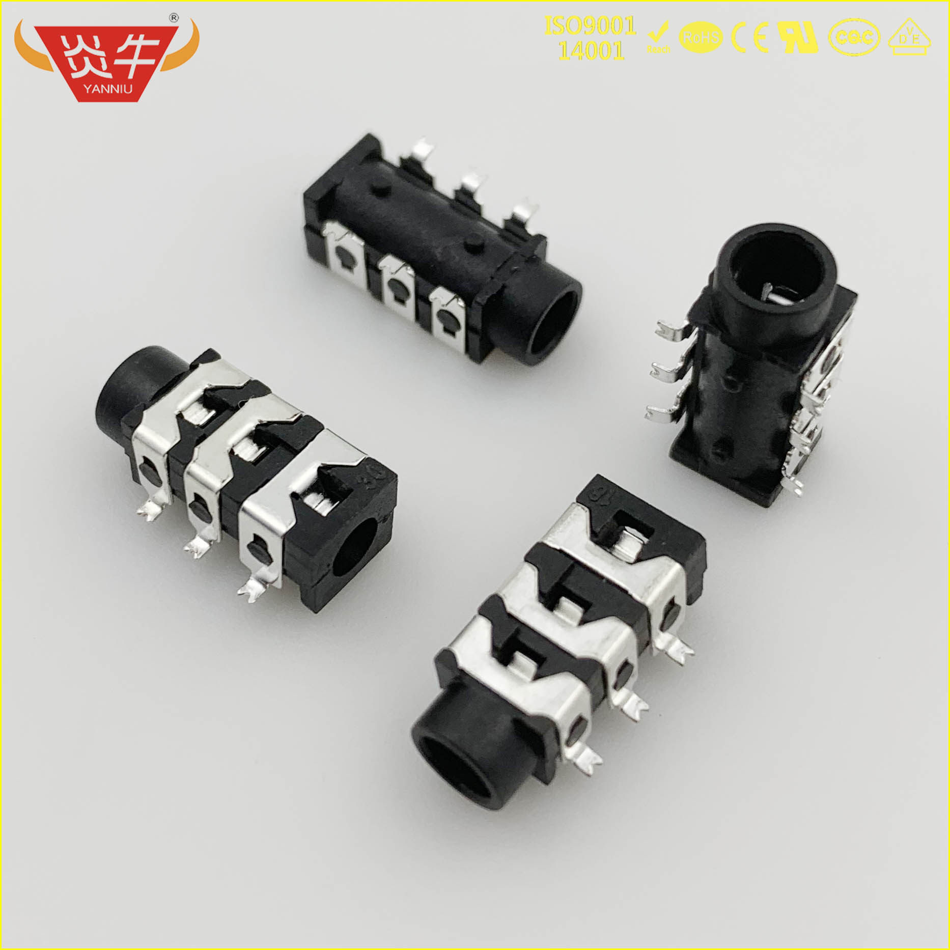 3.5mm 音频插座 插口 6脚贴片 带固定孔 双声道 3+3 SMD SMT