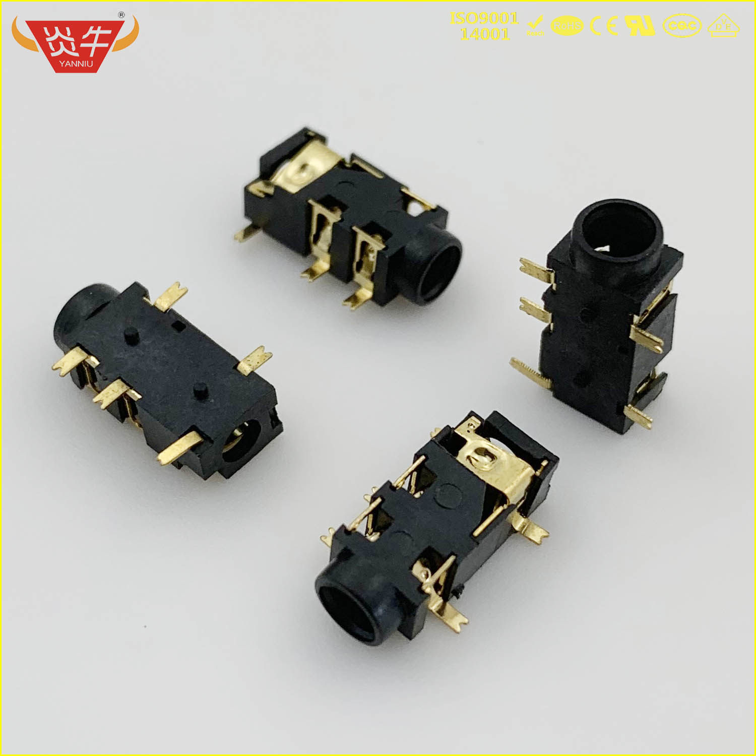 3.5mm 音频插座 插口 5脚贴片  带固定孔 双声道 3+2