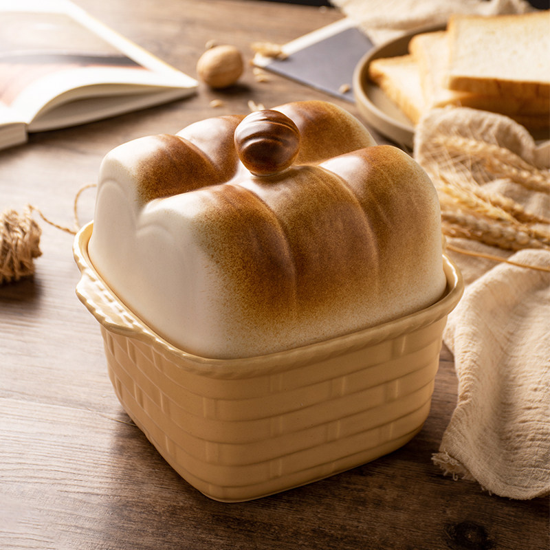 日本进口吐司盒陶瓷模具带盖不沾家用烤盘烤箱烘焙用做面包的工具