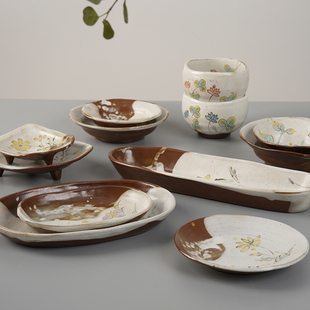 波佐见烧日本原装进口陶瓷餐具家用日式复古粗陶质感餐盘陶瓷碗