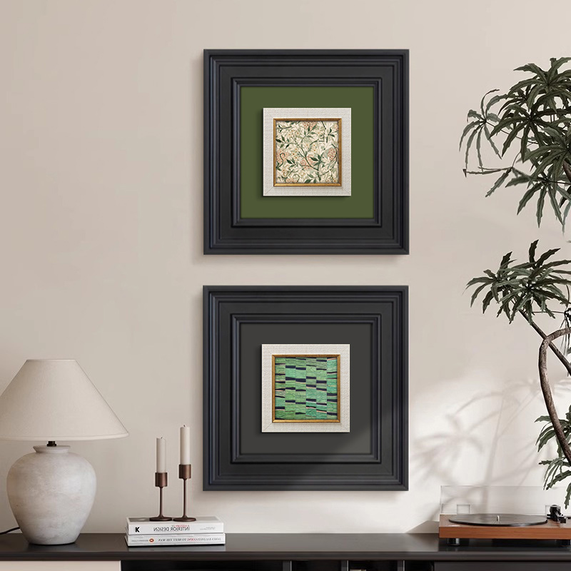 墨绿色中古风入户玄关装饰画法式复古立体小众艺术挂画客厅高级感图片