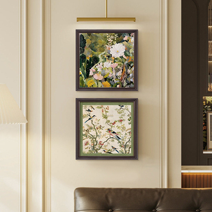 法式中古风装饰画花鸟高级感复古绿色挂画治愈系卧室抽象组合壁画