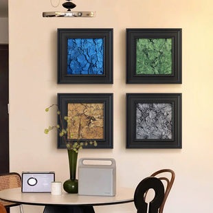 中古风餐厅装饰画客厅高级感挂画免打孔蓝色立体浮雕玄关包豪斯壁