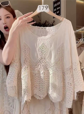 清仓捡漏特价剪镖折扣女装气质独特钩花镂空蕾丝宽松显瘦外搭衬衫