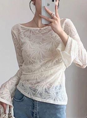 中式国风纯欲性感圆领纯色T恤女春秋新款百搭显瘦修身长袖上衣ins