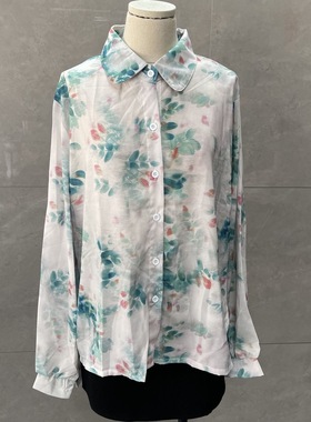 清仓捡漏折扣店撤柜女装别致漂亮POLO领洋气宽松花色防晒薄款衬衫