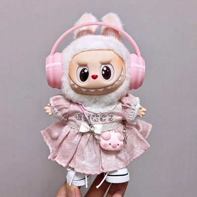 【粉公主】labubu娃衣可爱粉色裙子拉布布衣服15cm17cm玩偶娃衣