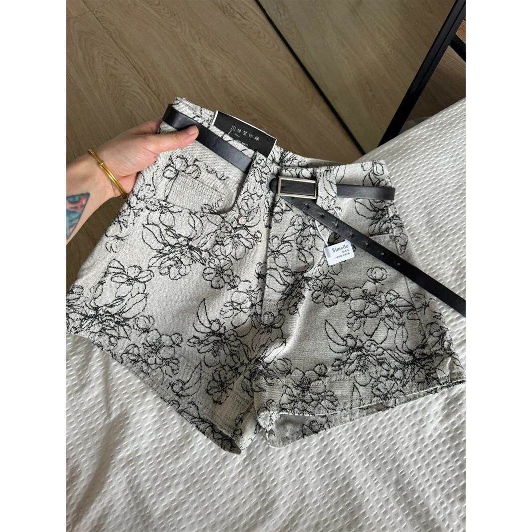 美式复古花朵刺绣牛仔短裤女夏季牛仔裤