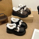 棕色加绒小皮鞋女2025秋冬新款复古英伦风日系圆头玛丽珍乐福棉鞋