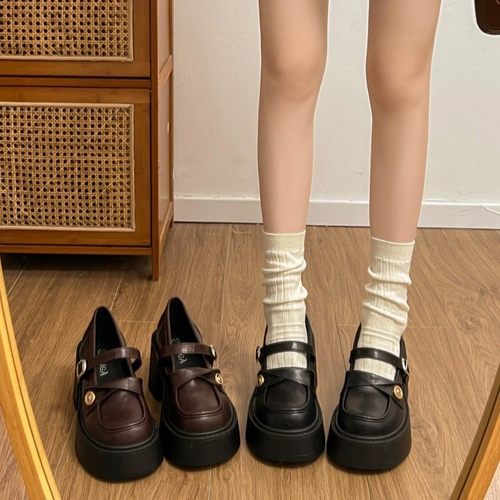 黑色英伦风厚底粗高跟小皮鞋女2025新款秋季配裙子JK玛丽珍单鞋子