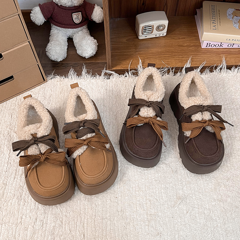 复古短筒雪地靴女厚底加绒勃肯棉鞋2025新款冬季保暖毛毛鞋乐福鞋