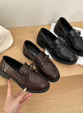 法式蝴蝶结厚底粗跟乐福小皮鞋女2026春秋新款复古英伦风jk单鞋子