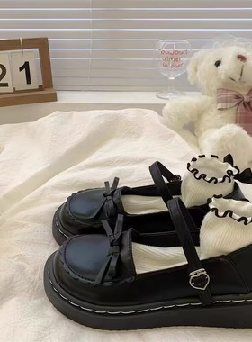 黑色平底小皮鞋女2025年夏季新款学生百搭洛丽塔日系jk玛丽珍单鞋
