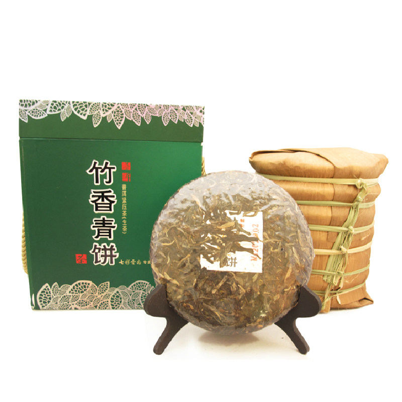 七彩云南庆沣祥普洱茶生茶庆丰祥竹香青饼1400g七子饼礼品礼盒装