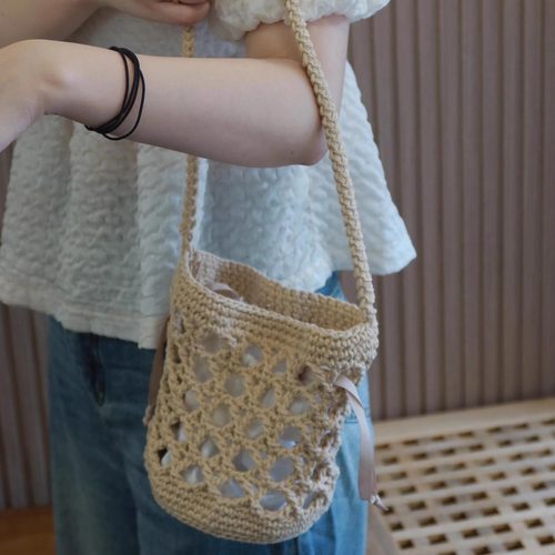 手工钩织DIY材料包镂空水桶包单肩包斜挎包空心棉线钩织ins风