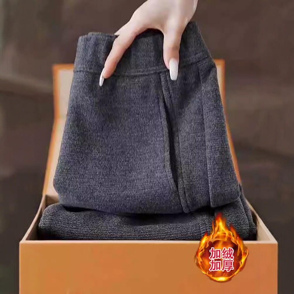 日系弯刀裤女冬加绒加厚重磅垂感