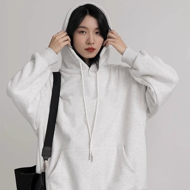 加厚套头连帽羊羔绒卫衣女