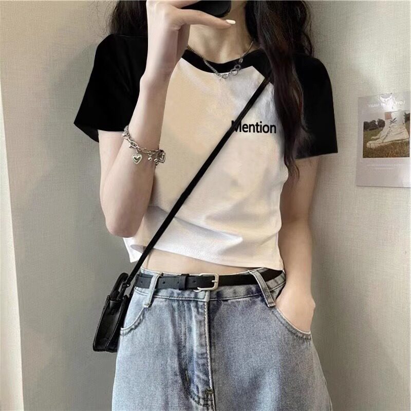 设计感小众短袖t恤女复古短款