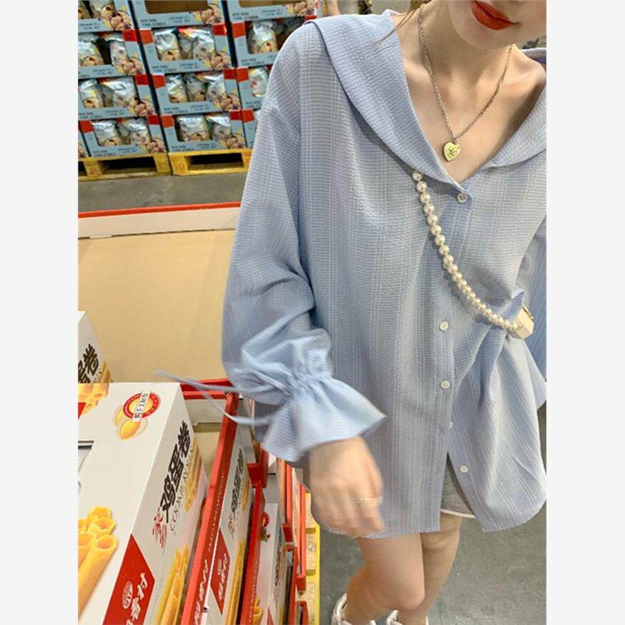 别致海军领中长款防晒衬衫女衬衣