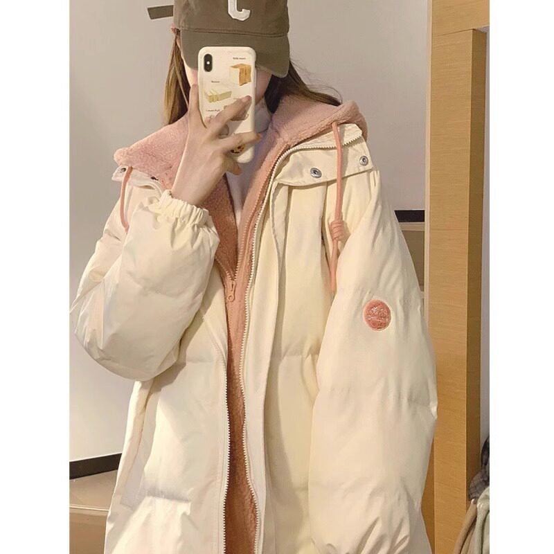 加厚宽松连帽羽绒棉服女