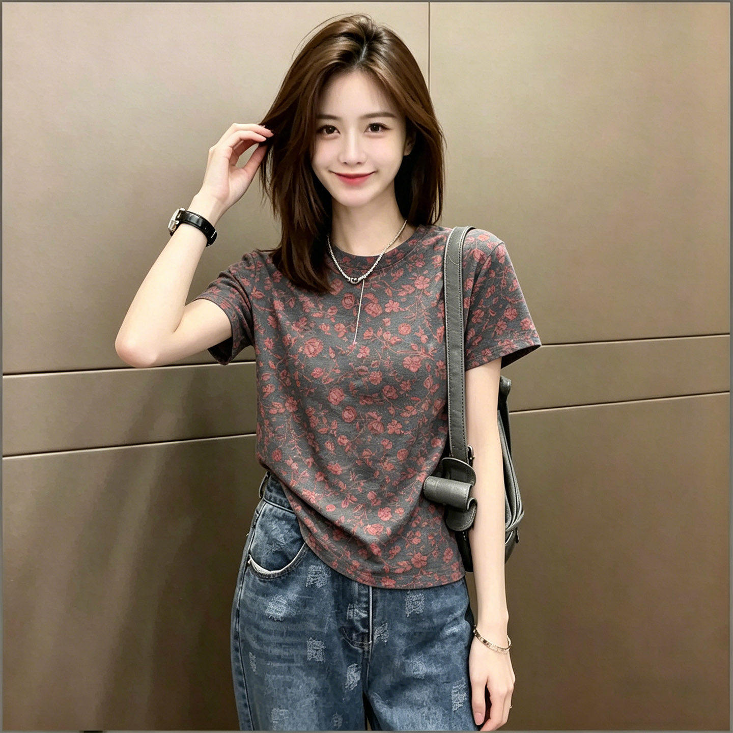 夏季韩系碎花短袖T恤女显瘦